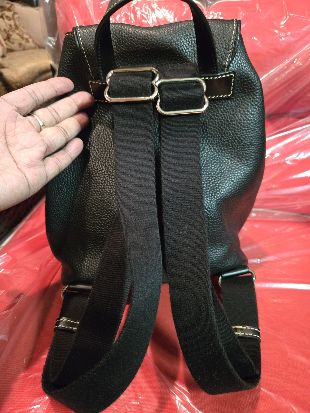 Dooney & Bourke Black Pebbled Leather Drawstring Backpack. Like New!🌻 - Picture 9 of 12